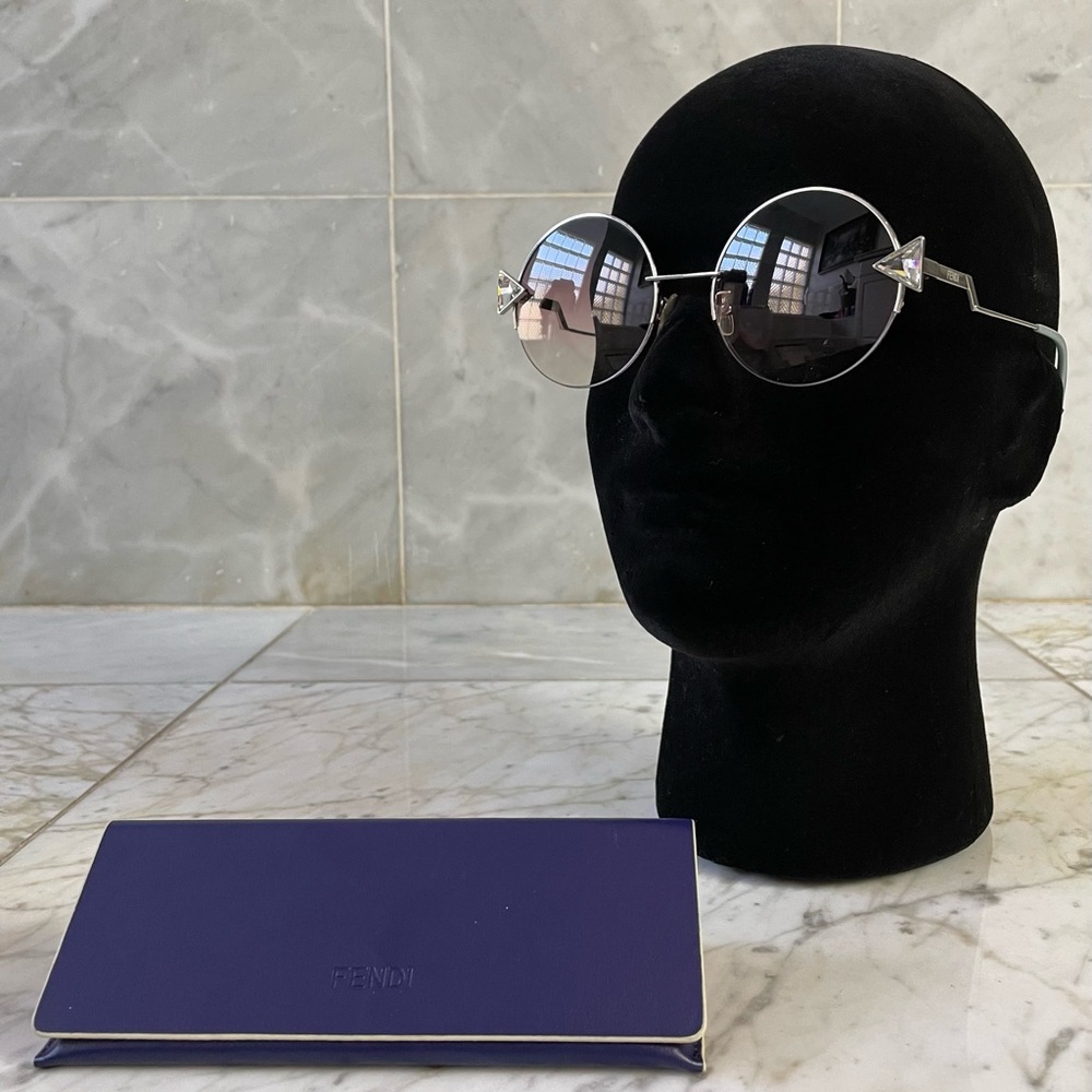 Authentic Fendi Silver Round Blue Gradient Sungla… - image 2